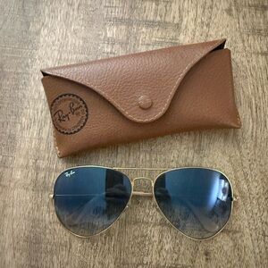 Ray-Ban Gold Frame Aviator Sunglasses (Large) with Blue Gradient Lenses